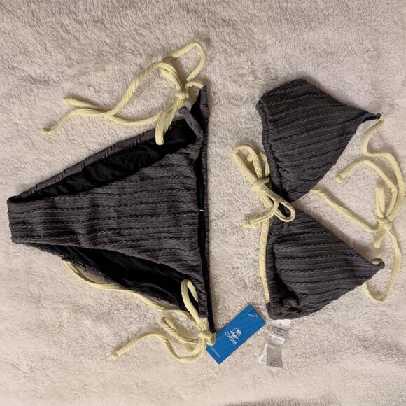 Cupshe Resort Style Dark Gray Bikini with Yellow Ties - Picture 3 of 3